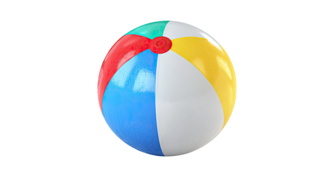 Colorful, fun, striped beach ball isolated on a white background, a symbol of summer