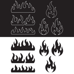 Flame silhouettes in classic 90s style, motorcycle and hot rod car style.