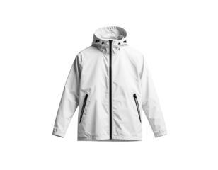 Lightweight waterproof jacket with a hood and multiple zippered pockets designed for outdoor activities