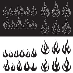 Flame silhouettes in classic 90s style, motorcycle and hot rod car style.