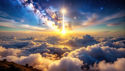 Fototapeta premium Majestic Scenic Cloudscape with Celestial Light Beam Above the Clouds. Ai Generated Images