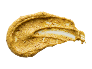 A dollop of coarse grain mustard on a white surface. isolated on transparent background
