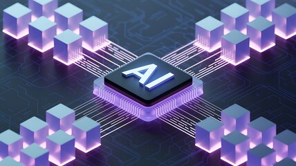 Central ai processor with glowing connections and surrounding data blocks