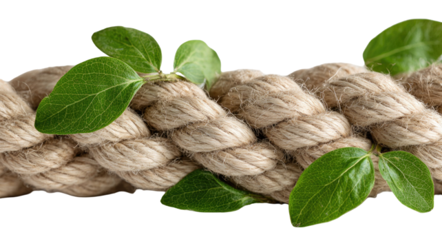 Fresh green tea leaves and mint with cinnamon detail, tied with natural cord knot on white surface