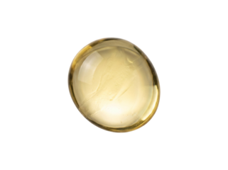A single translucent yellow droplet of liquid. isolated on transparent background