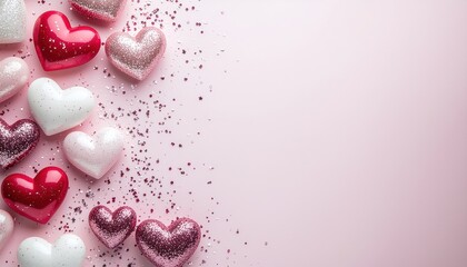 Romantic Glittery Heart Decoration on Pastel Pink Background Still Life. Ai Generated Images