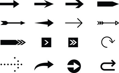 Collection of Black Arrow Icons on White Background