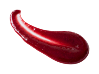 A swirl of rich red berry sauce on a white plate. isolated on transparent background