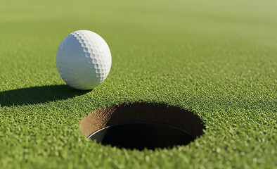 White golf ball on the lush green grass of a golf course