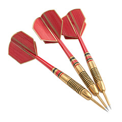 Professional Three Darts with Red Flights and Gold Barrels Isolated on White Background