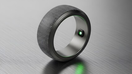 Minimalist Black Smart Ring with Vibrant Heart Rate Indicator
