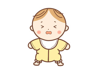 黄色いお洋服の泣き顔赤ちゃんイラスト