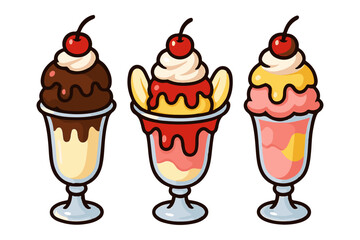 Delicious Sundae Dessert Collection Chocolate, Banana Split, and Strawberry Ice Cream Treats