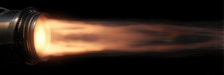 Futuristic engine blasting fiery orange energy beam