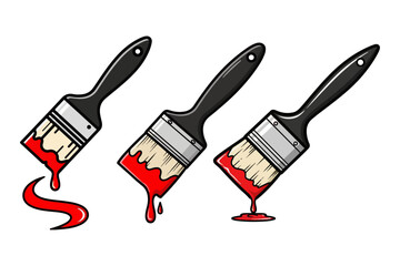 Three paint brushes with red paint dripping, representing artistic creation, home improvement, and creative expression