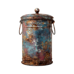 Rustic Old Metal Trash Bin Isolated on White Background for Industrial Theme Designs
