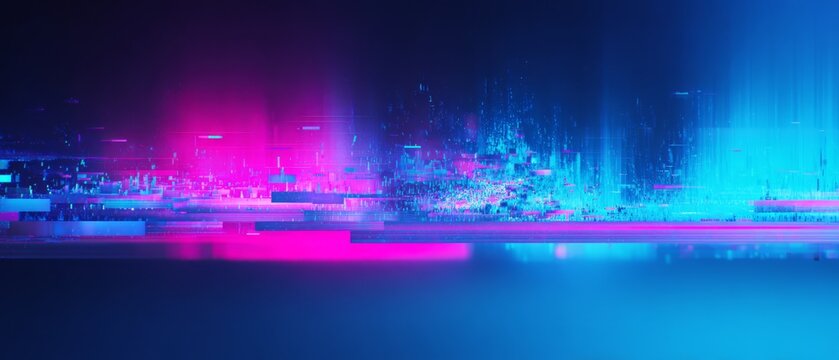 Neon Glitch Horizon with Digital Noise Effect