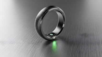 Minimalist Black Titanium Smart Ring with Vibrant Heart Rate Light