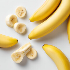AI-generated image - Fresh whole and sliced bananas isolated on a white background. 