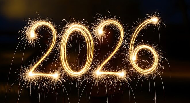 Bright sparklers form the year 2026 in a dazzling display of festive light - Powered by Adobe