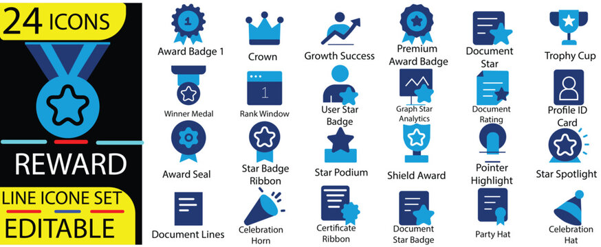    Vector Reward flat Icons for Gamification and Business Awards.reward, trophy, icon,achievement, success, badge, gamification and more.outline icon set collection.