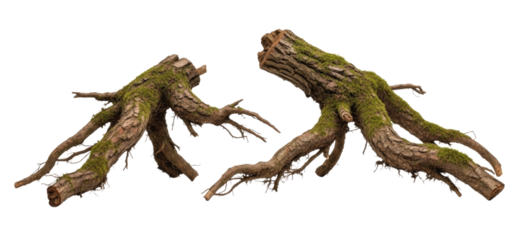Two moss covered tree roots transparent background cutout png