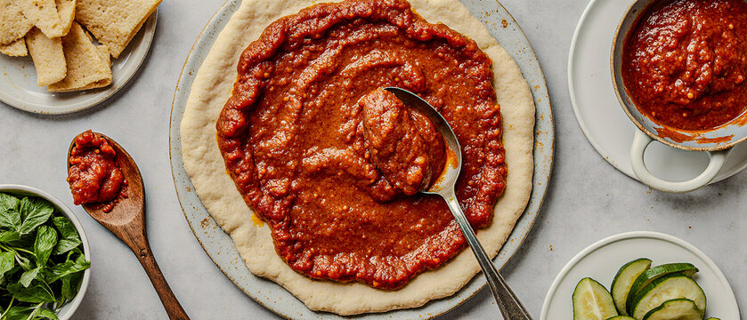 Spreading Sauce on Pizza Dough