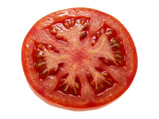 Close up view of a fresh tomato slice showing internal structure. isolated on transparent background