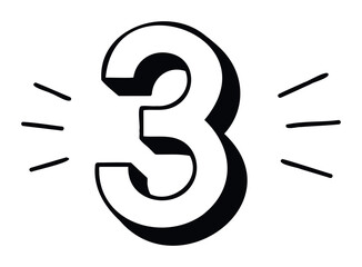 Bold numeral three with dramatic shadowing and radiating lines, perfect for celebratory announcements, event promotions, or educational materials emphasizing number three.