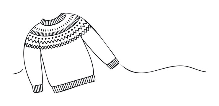 Hand drawn sweater with nordic ornaments and a flowing line, perfect for winter apparel advertising and seasonal promotion graphics.