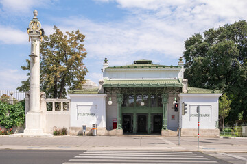 Stadtpark U-Bahn station, part of the iconic Vienna Stadtbahn system, showcasing classic Art Nouveau architecture designed by Otto Wagner