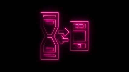 Neon hourglass transferring data to digital screen glowing pink abstract technology concept time data transfer - Powered by Adobe