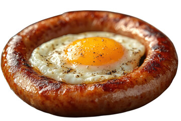 Fried Egg Sausage Ring Breakfast Brunch Tasty Protein Food Golden Yolk Delicious Meal Gourmet