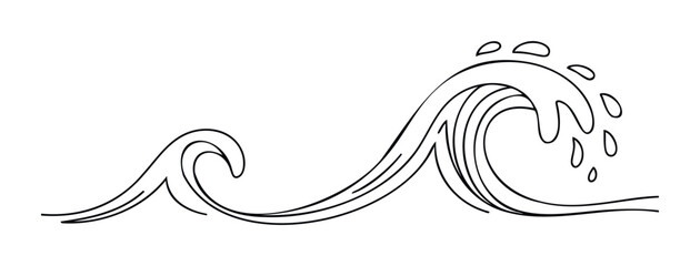 Dynamic ocean wave with breaking crest and splashing water droplets for aquatic themes and summer promotions