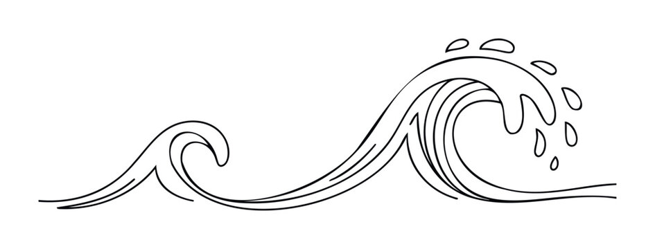 Dynamic ocean wave with breaking crest and splashing water droplets for aquatic themes and summer promotions