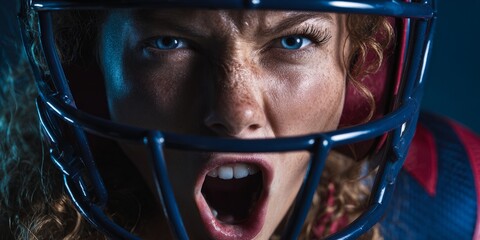 Intense portrait of female football player shouting in determination