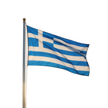 Greek flag waving on a flagpole isolated on transparent background