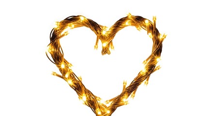 A glowing heart shape formed by string lights against a white backdrop.
