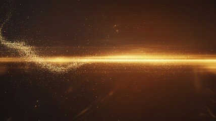 Abstract golden particles shimmering and glowing in a dynamic light beam effect on a sophisticated warm-toned elegant background