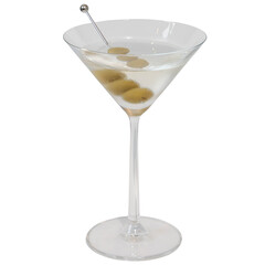 A classic martini cocktail in an elegant glass with olives 