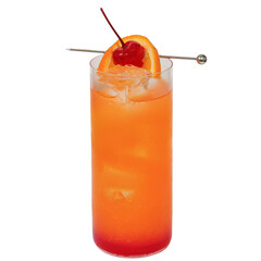 Refreshing cocktail with an orange slice and cherry
