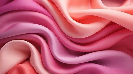 Obraz premium Closeup view of flowing satin fabric with soft gradients of pink and peach color shades