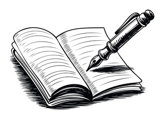 Open notebook with fountain pen poised to write, symbolizing education, creativity, and business writing, perfect for academic or professional communication concepts.
