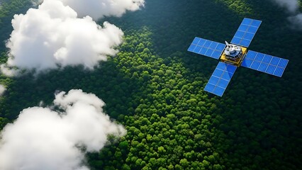 global connectivity, a detailed image of a satellite-based global radio network emphasizing community connection for world radio day, with an ample text area on the right