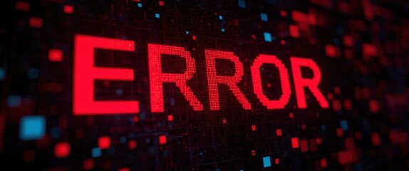 Visually striking 'ERROR' text on a digital display, ideal for tech content conveying system failures, warnings, and security breaches with a modern, impactful aesthetic.