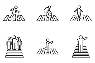 Crosswalk icon set. Pedestrian crossing sign. Zebra crossing simple on white background