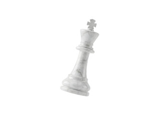 A detailed close-up of a white chess king piece with intricate design and craftsmanship on a transparent background
