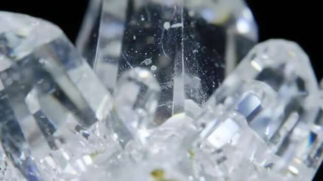 Close-up view of clear, crystalline mineral specimen on black background