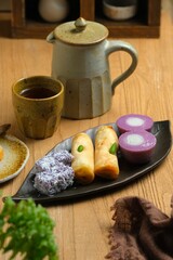 Various of Jajanan Pasar, jajan pasar, kue, kuih muih or mix traditional cake from Indonesia, Malaysia or Singapore popular desseet in Asia