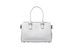 Elegant white handbag with structured design and dual handles suitable for stylish accessories